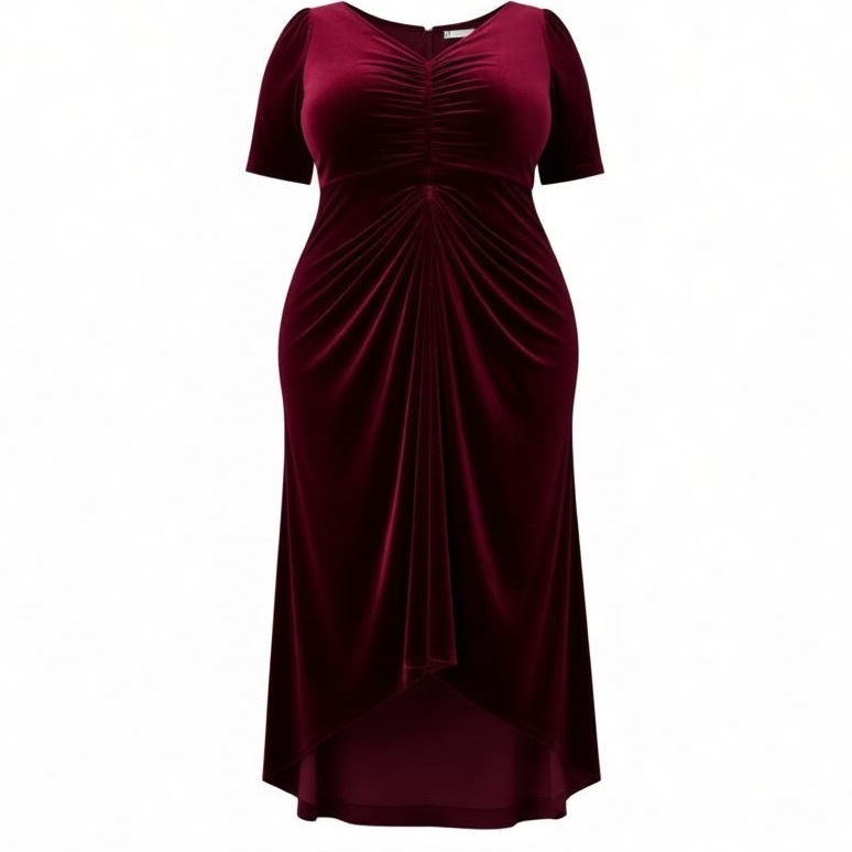 Adrianna Papell Wine Velvet High-Low Ruched Dress